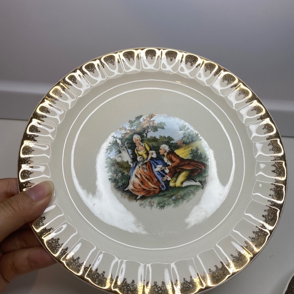6 Cronin China Co. Salad Plates 7 1/4” Colonial Couple Gold Rim Minerva Ohio - Picture 7 of 10